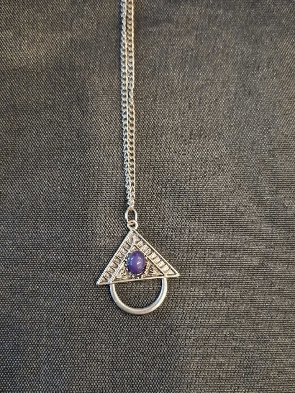 Silver Triangle Pendant Necklace with Blue Stone